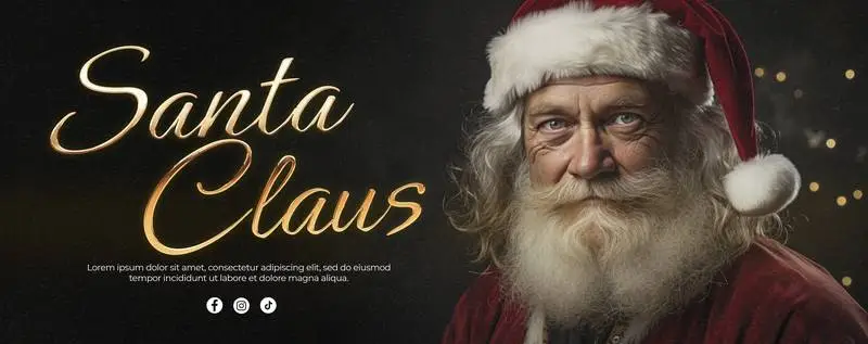 Christmas Banner With Santa Klauss Portrait and Golden Text