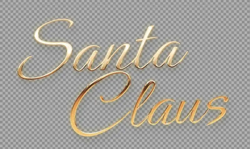 Lettering With Santa Klaus 3D Gold Effect on a Transparent Background