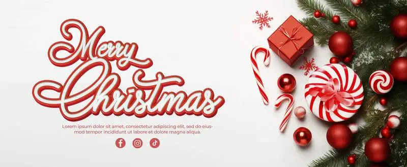Text Banner With Merry Christmas in Comic Effect on Christmas Background With Fir Branches and Red Balls