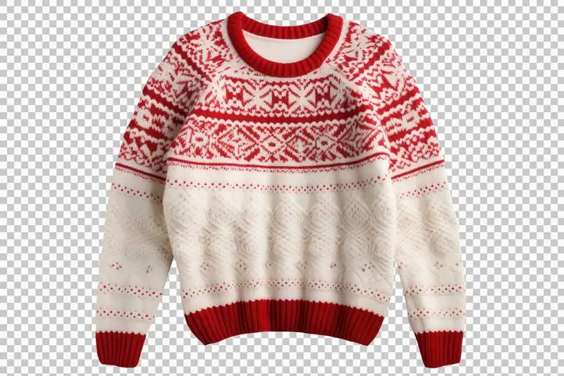 Red and White Knitted Christmas Jumper Isolated on a Transparent Background