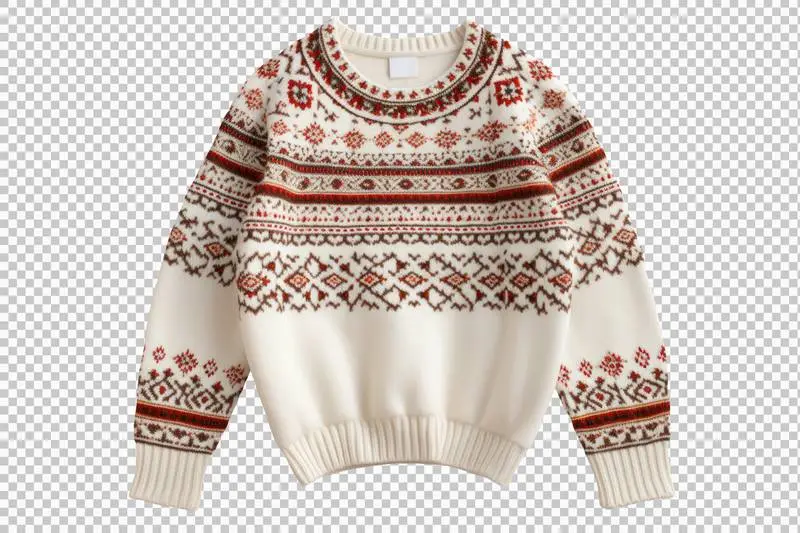 White and Red Knitted Christmas Jumper Isolated on a Transparent Background