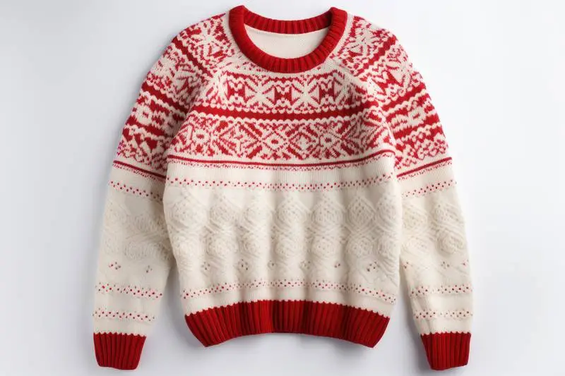 Red and White Knitted Christmas Jumper on a White Background