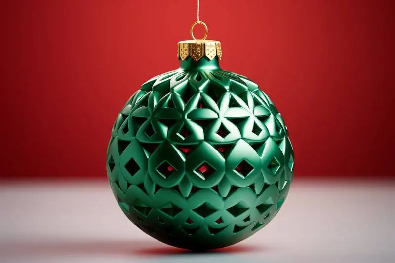 Bright Green Metallic Christmas Ball Die-Cut on a Red Background