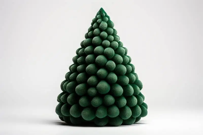 Christmas Tree of Fluffy Green Fabric on a Light Background