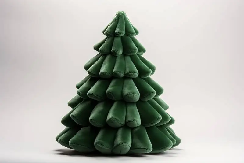 Plush Green Fabric Christmas Tree on a Light Background