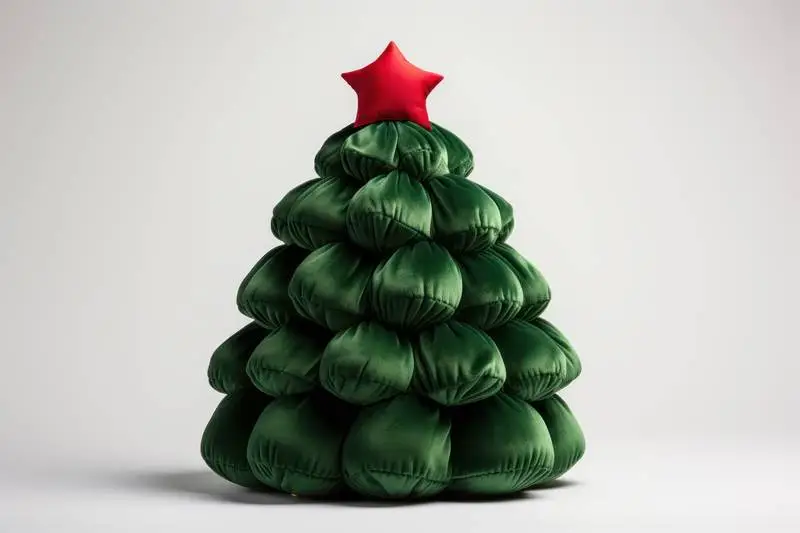 Quilted Green Fabric Christmas Tree on White Background