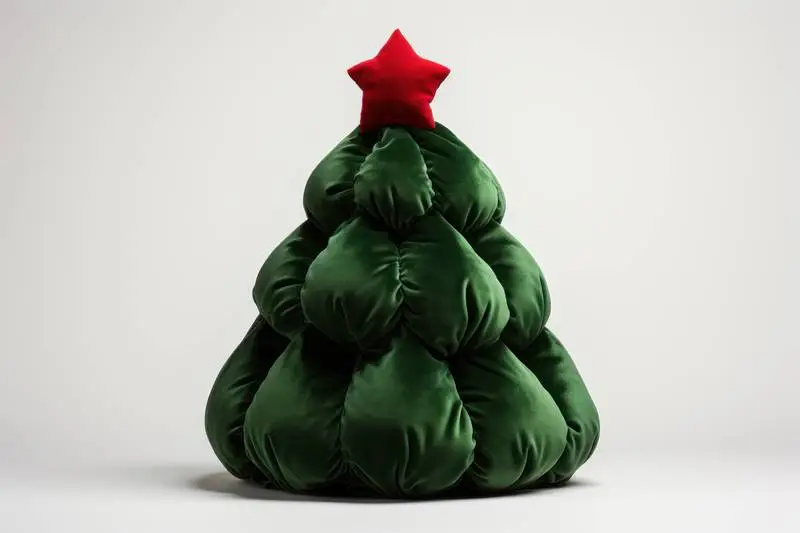 Quilted Green Fabric Christmas Tree on Light Background