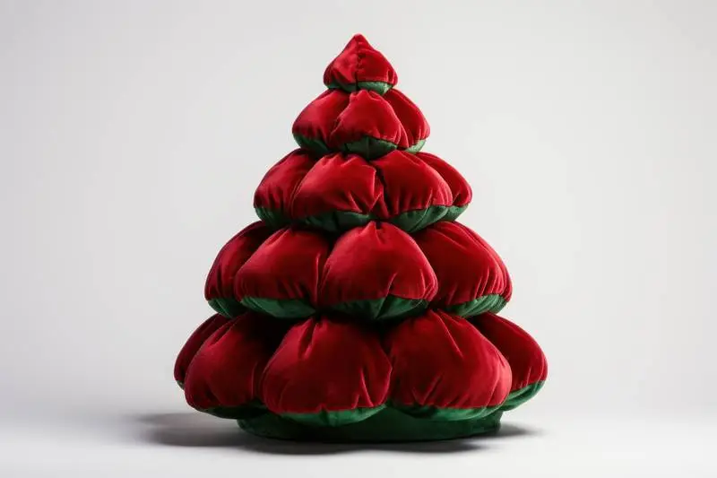 Quilted Red Fabric Christmas Tree on Light Background