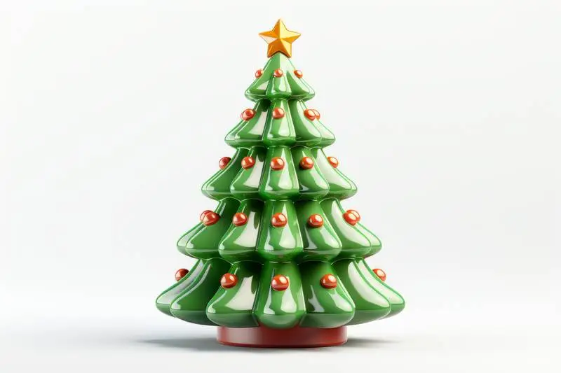 Green Enamelled Ceramic Christmas Tree on a White Background