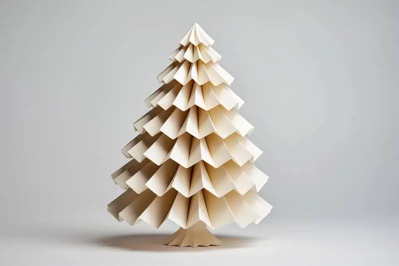 White Folded Paper Christmas Tree on a Light Background