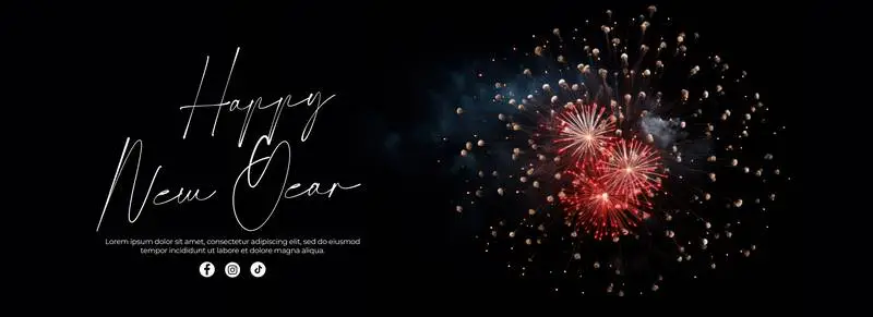 New Year’s Banner With Elegant Text on a Fireworks Background