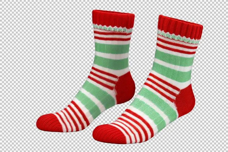 A Pair of Red and Green Christmas Stockings Isolated on a Transparent Background