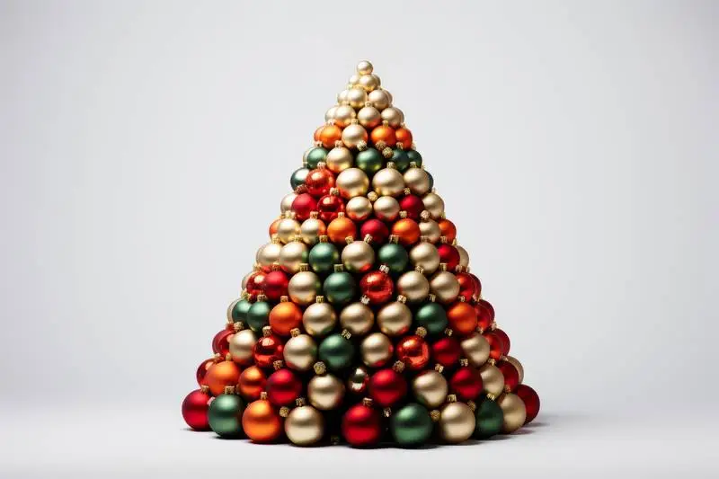 Christmas Tree Made of Bright Balls of Various Colours on a White Background