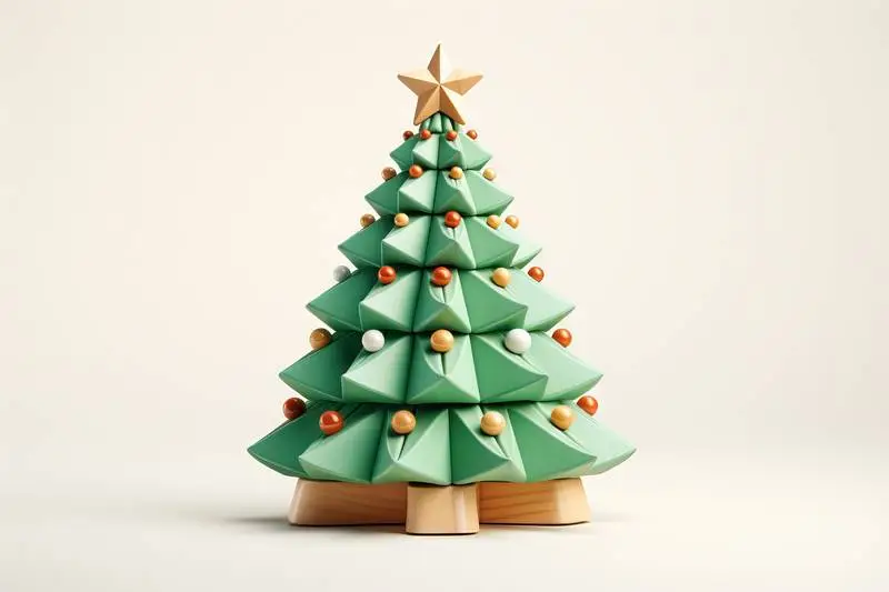 Christmas Tree Made of Origami-Style Folded Plastic on a White Background