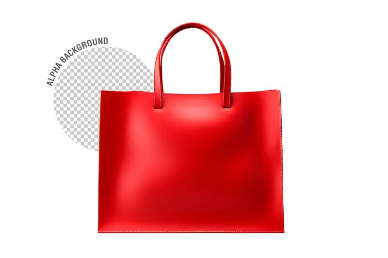 Stylish Red Leather Bag Isolated on Transparent Background
