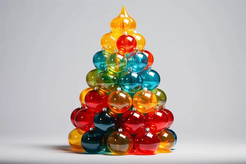 Christmas Tree Made of Multi-Coloured Plastic Balls on a White Background