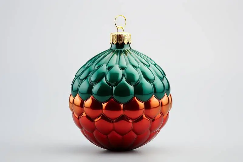 Red and Green Metallic Christmas Ball Die-Cut on White Background
