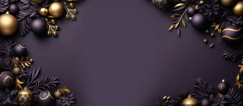 Elegant Purple and Gold Scene Image With Balls and Leaves With Paper Effect for Christmas