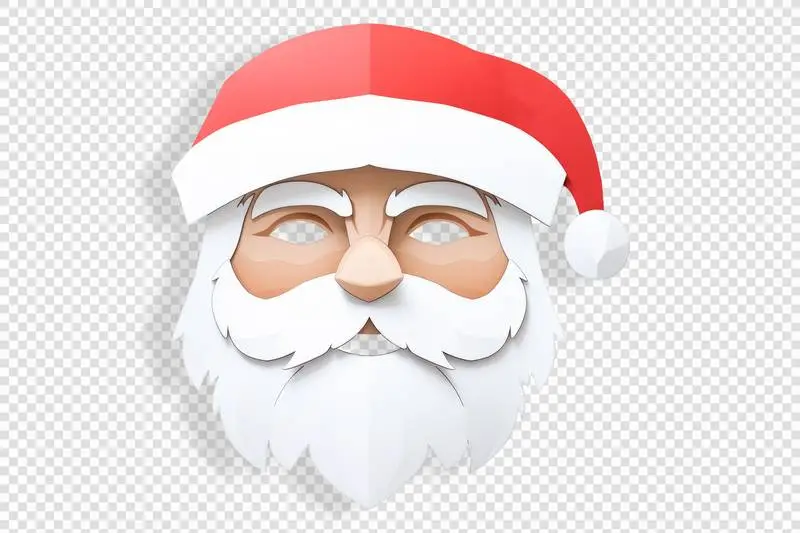 Cut-Out Paper Mask Design With the Face of Santa Klaus Isolated on a Transparent Background