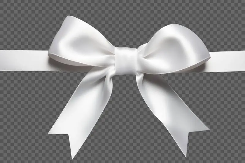 White Silk Ribbon With Bow Isolated on Transparent Background