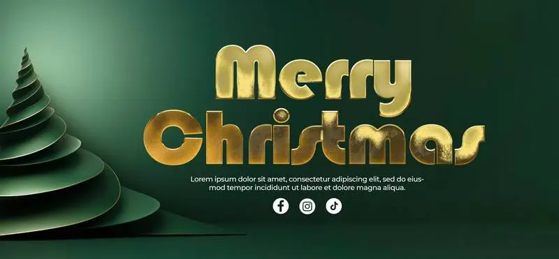 Elegant Geometric Christmas Tree Banner With Gold Text on a Green Background