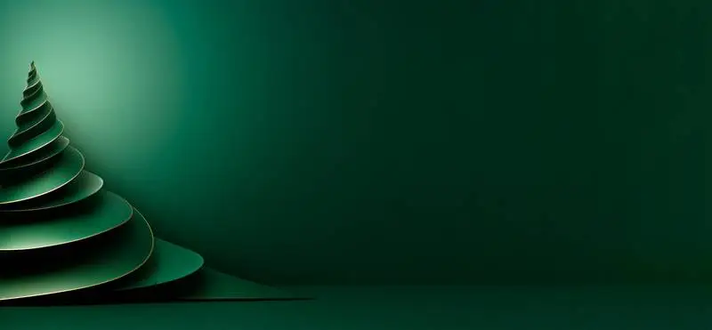 Elegant Image of Geometric Christmas Tree With Gold Text on a Green Background