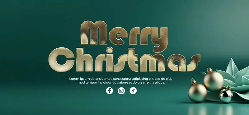 Christmas Banner With Golden Balls on a Green Background
