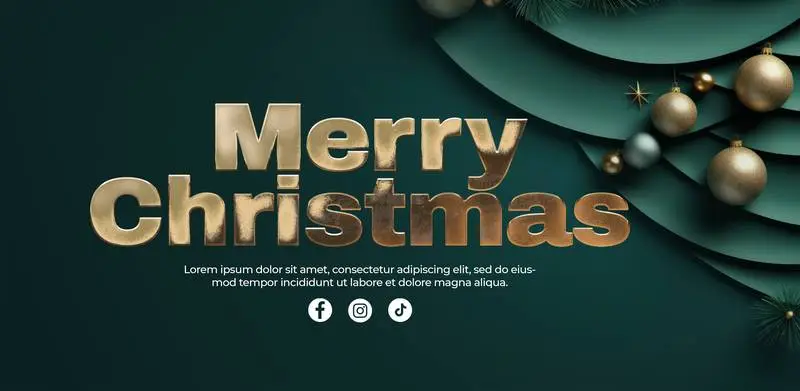 Christmas Banner With Golden Balls on Green Background With Paper Slingshots