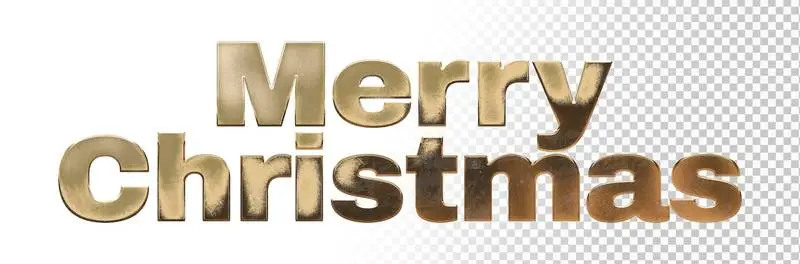 Elegant Gold Lettering Merry Christmas on a Transparent Background