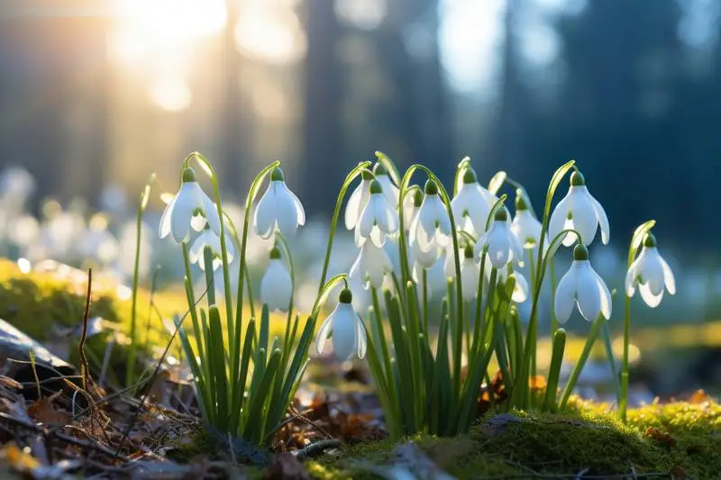 Photograph of Snowdrops Blooming in a Wintry Landscape