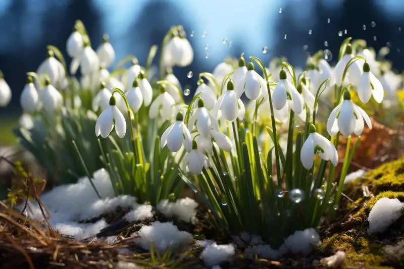 Photograph of Snowdrops in Bloom in a Wintry Landscape