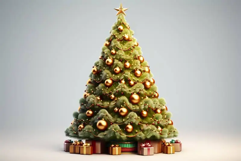 Image of 3D Christmas Tree Decorated With Gift Boxes on a White Background