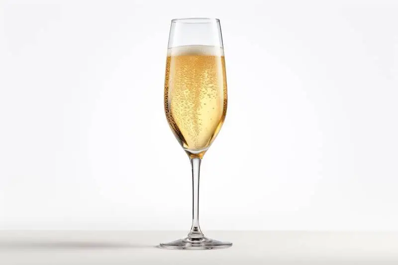 Image of a Glass of Cava With Bubbles on a White Background