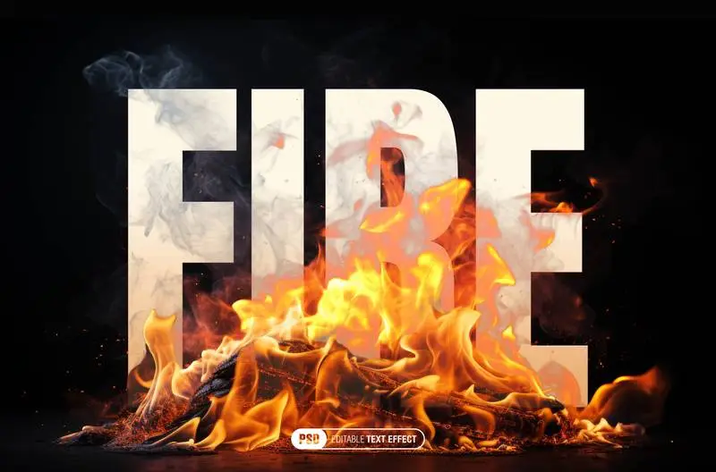 Editable Text Effect Burning on the Flames of a Bonfire