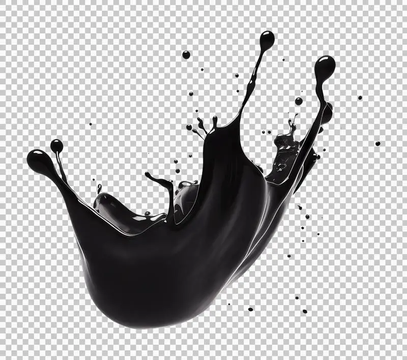 Black Fluid Splash Isolated on Transparent Background