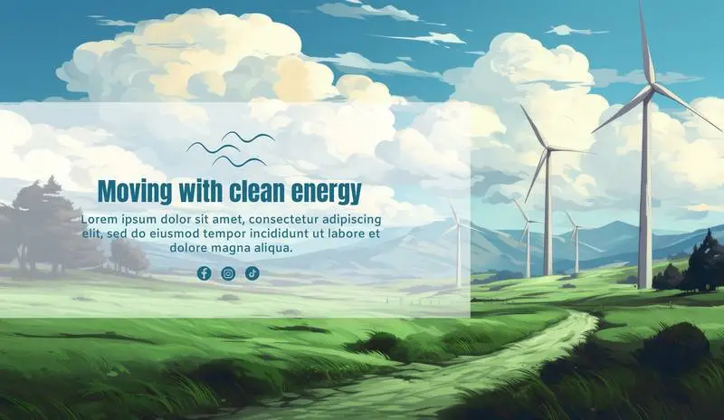 Banner With Text for Clean Energy on a Background of Illustration With Wind Turbines