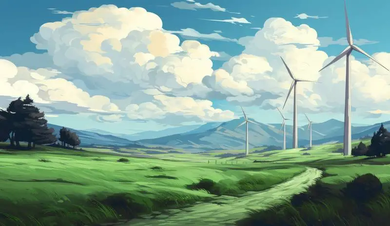Clean Energy Banner on a Background of Wind Turbine Illustration