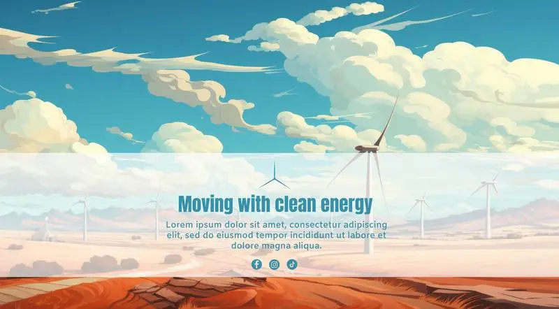 Clean Energy Banner With Text on Background Illustration With Wind Turbines
