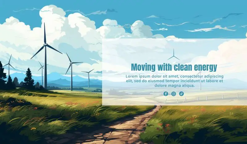 Banner With Text on a Green Field With Wind Turbines Illustration Background