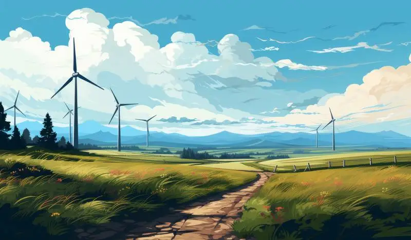 Banner on Background of Green Field Illustration With Wind Turbines