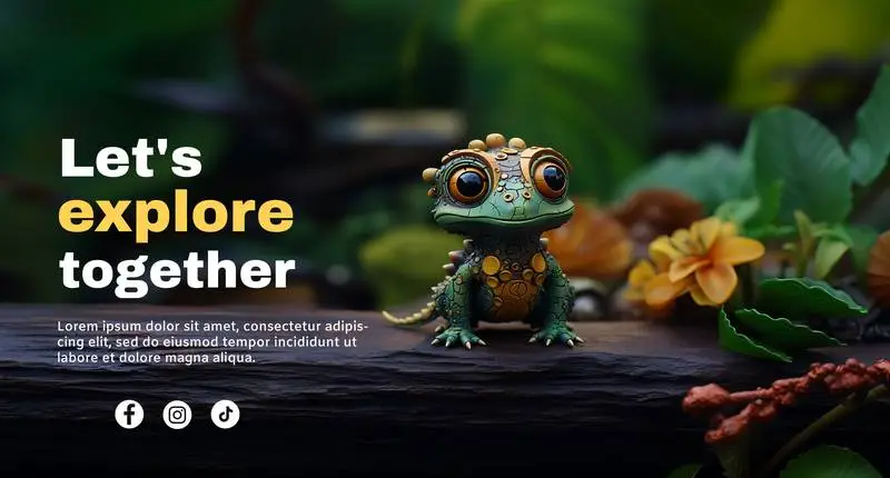 Banner With Toy Dinosaur and Text on a Forest Background