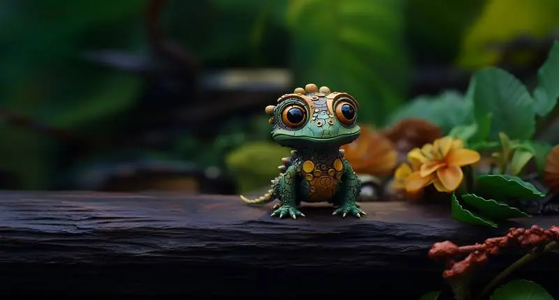 Image of a Toy Dinosaur on a Forest Background