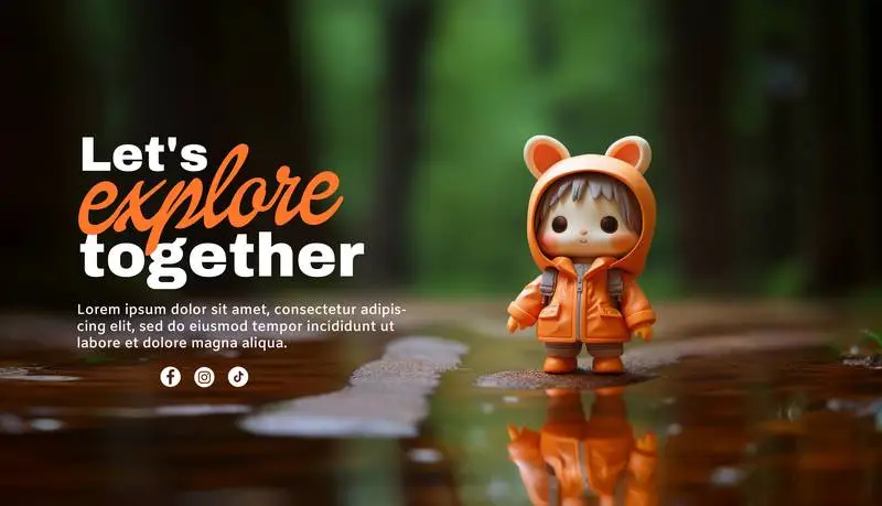Toy Doll Banner and Text on a Forest Background