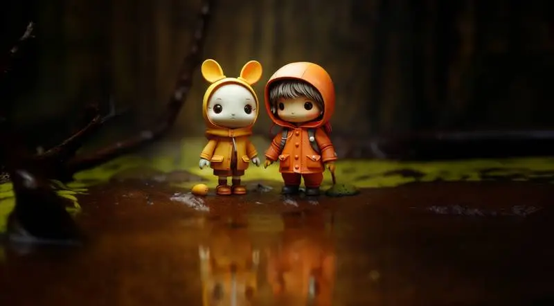 Banner With Toy Dolls on a Forest Background With Water