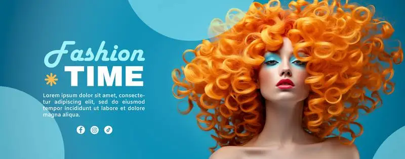 Fashion Banner With Ginger Model and Text on a Blue Background
