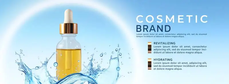 Banner for Cosmetics With Dropper With Splash and Text on a Blue Background