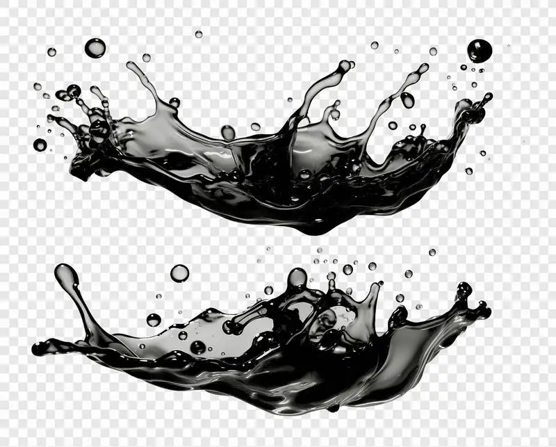 Black Liquid Splashes Isolated on a Transparent Background