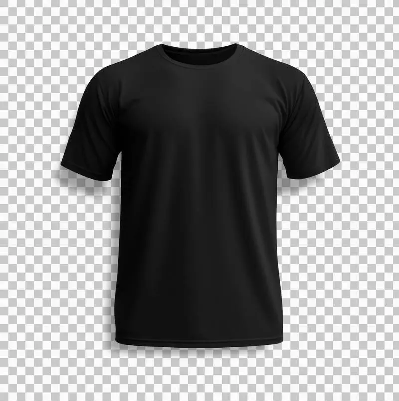 Black Short-Sleeved Standing T-Shirt on Transparent Background