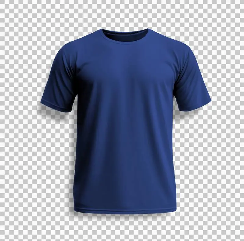 Blue Short-Sleeved T-Shirt Standing on Transparent Background