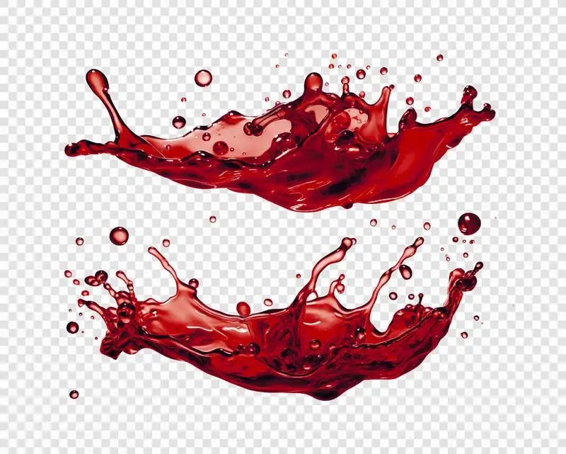 Bright Red Liquid Splashes Isolated on Transparent Background